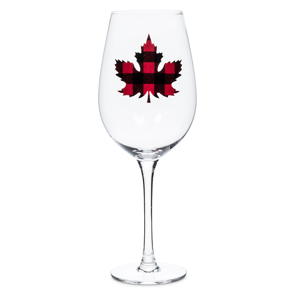 Picture of Abbott Collection AB-27-CANADA-GOB 9.5 in. Check Maple Leaf Wine Glass&#44; Clear & Red & Black