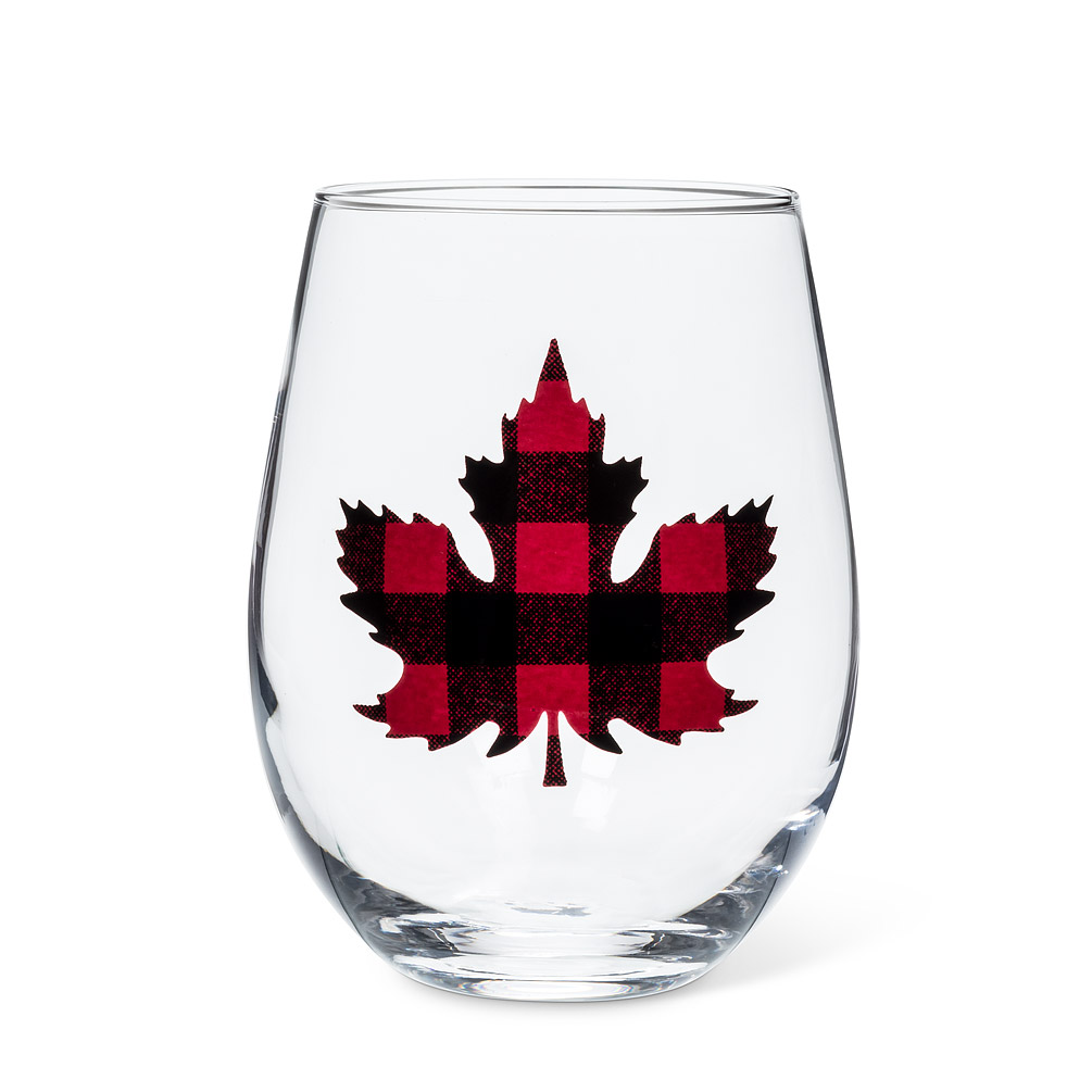 Picture of Abbott Collection AB-27-CANADA-SG 5 in. Check Maple Leaf Stemless Wine Glass&#44; Clear & Red & Black