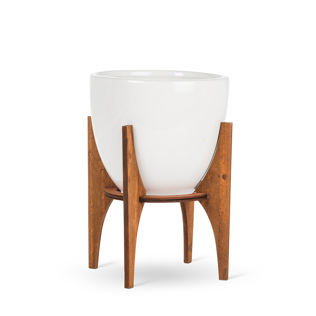 Picture of Abbott Collection AB-27-FINLAND-LG 7 in. Pot with Wooden Stand&#44; White & Natural - Large