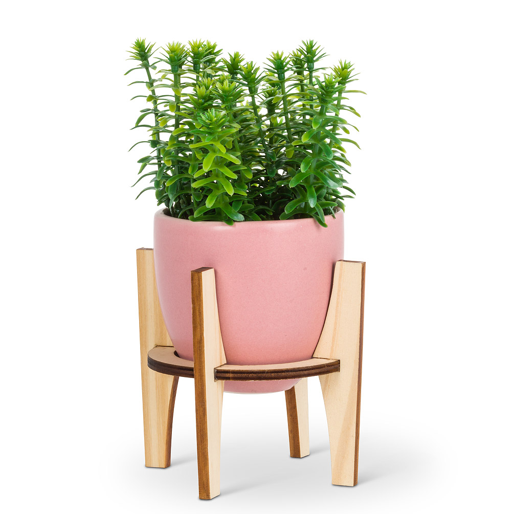 Picture of Abbott Collection AB-27-SWEDEN-SM 4 in. Pot with Wooden Stand&#44; Pink & Natural - Small