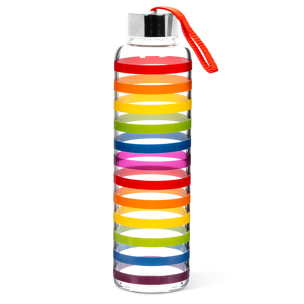 Picture of Abbott Collection AB-27-RAINBOW-BTL 9 in. Colour Stripe Bottle with Strap & Cap&#44; Clear & Multi Color