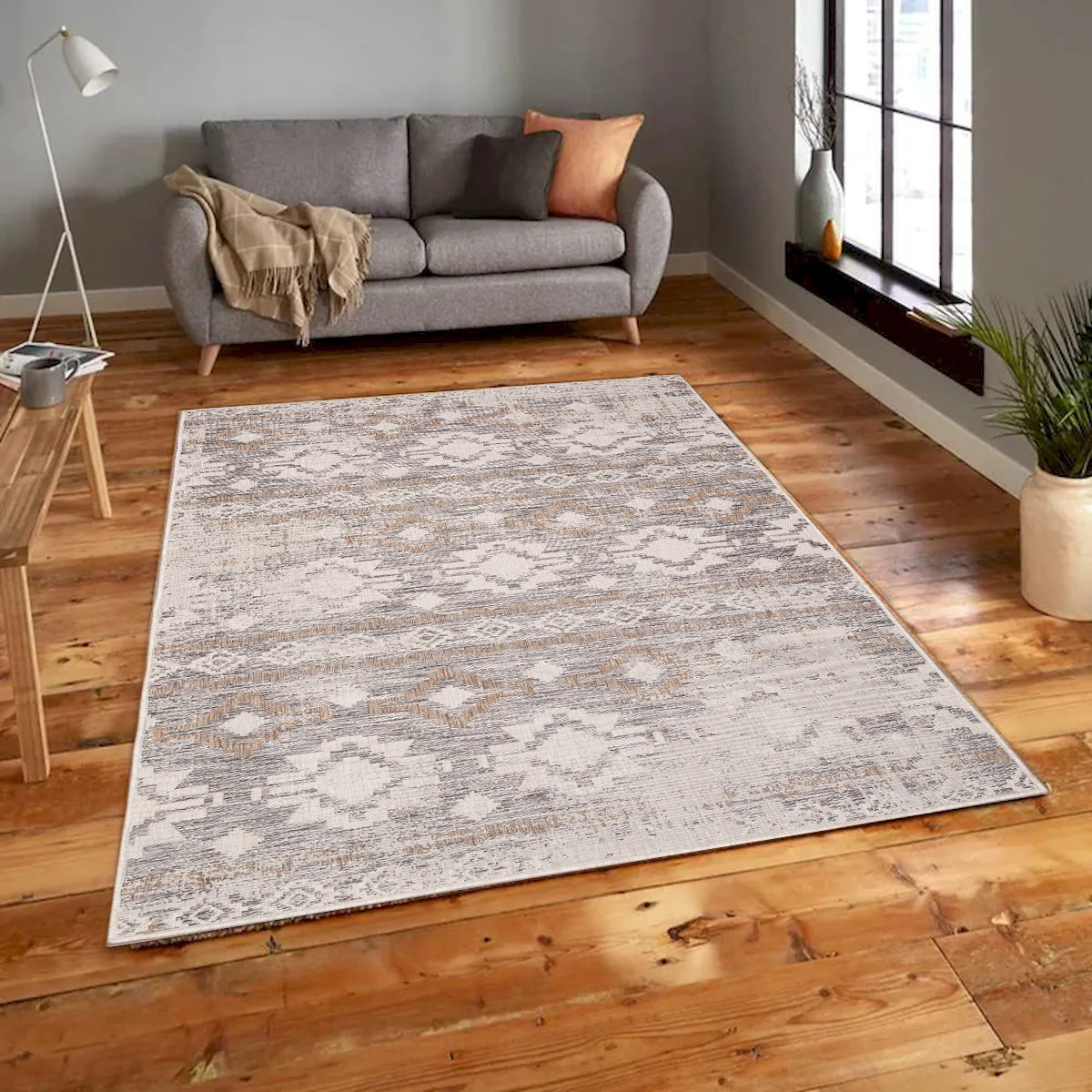 5 x 8 ft. Carnival Ivory & Sand Patterned Indoor & Outdoor Rectangle Area Rug