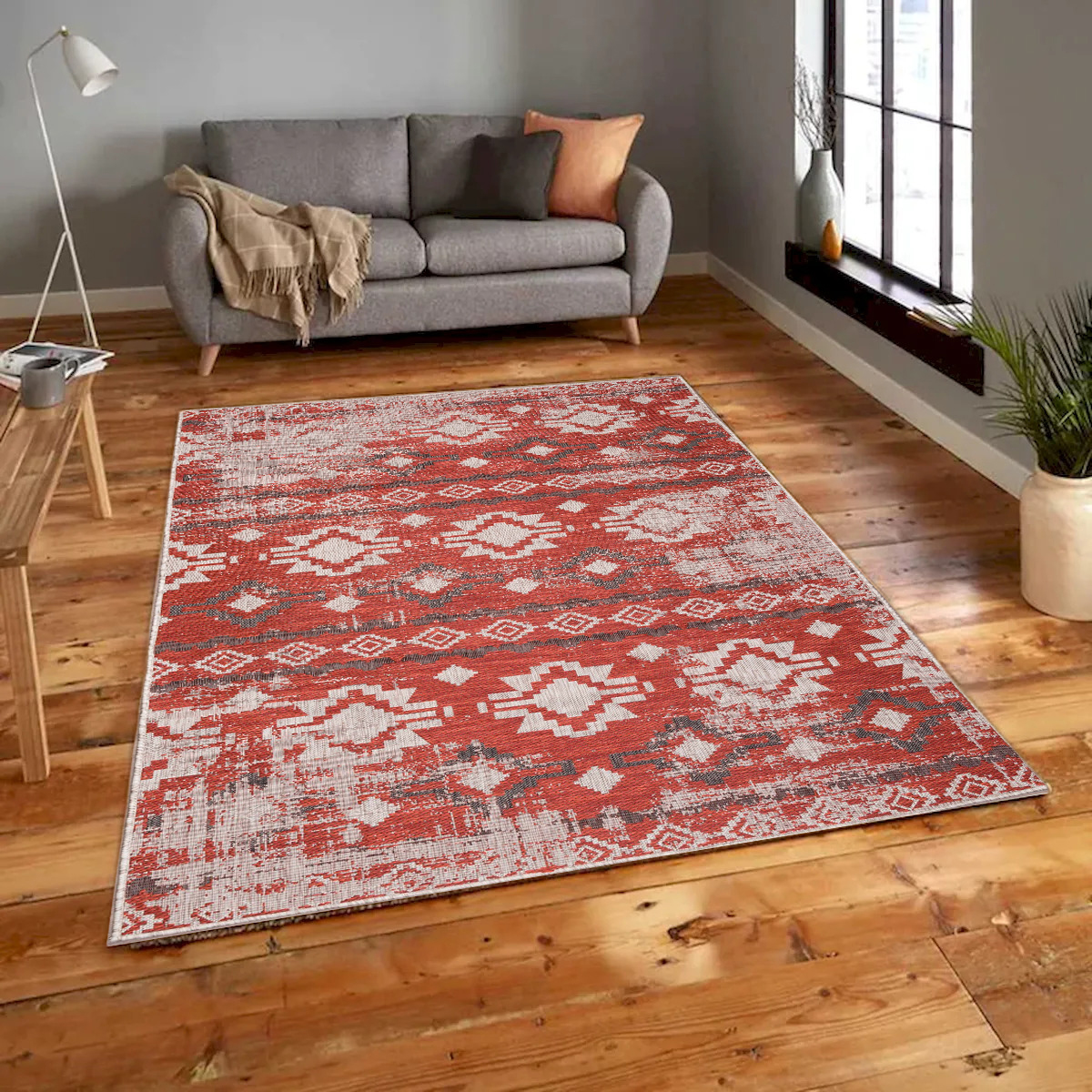 7 x 9 ft. Carnival Red & Light Gray Patterned Indoor & Outdoor Rectangle Area Rug
