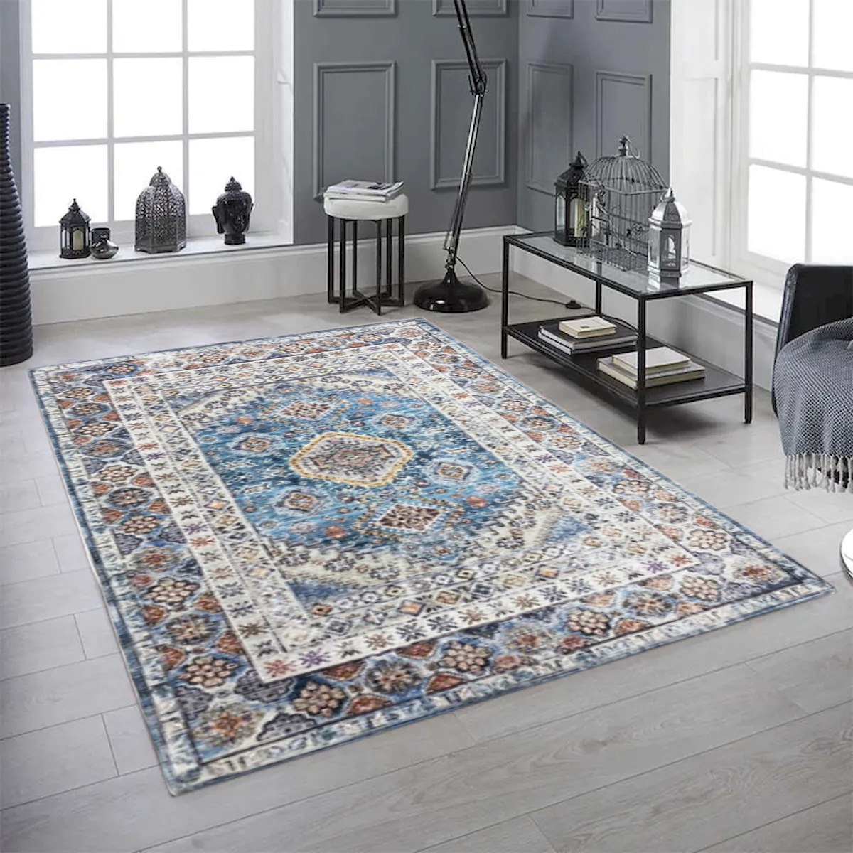 4 x 6 ft. Distressed Multi Color Patterned Washable Transitional Rectangle Area Rug
