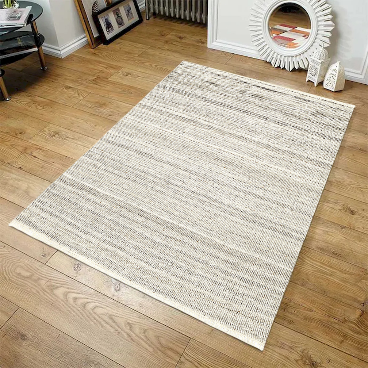 2 x 3 ft. Eco Beige & White Stripes Hand Woven Stone Rectangle Area Rug