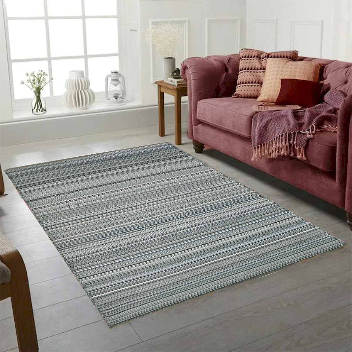 4 x 6 ft. Fiesta Gray Stripes Plastic Outdoor Rectangle Area Rug