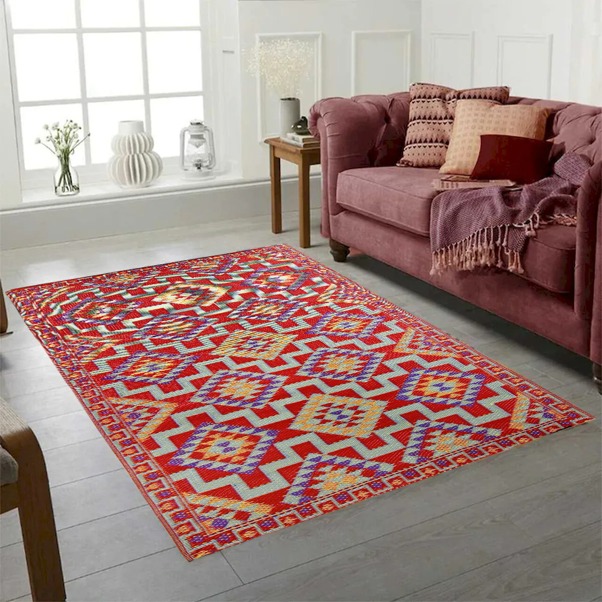 6 x 9 ft. Fiesta Multi Color Kilim Pattern Plastic Outdoor Rectangle Area Rug