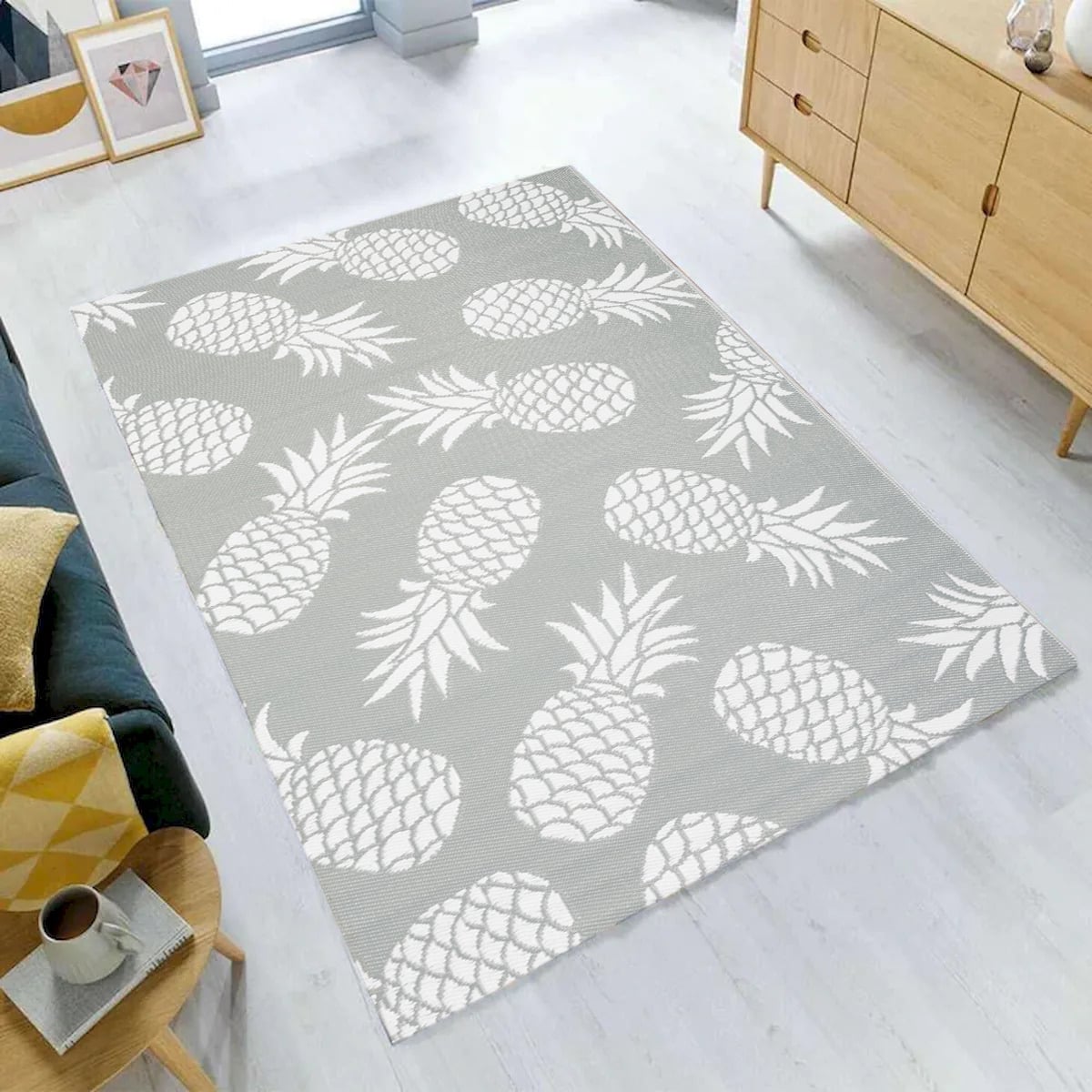 6 x 9 ft. Fiesta Gray with Pineapples Outdoor Plastic Rectangle Area Rug