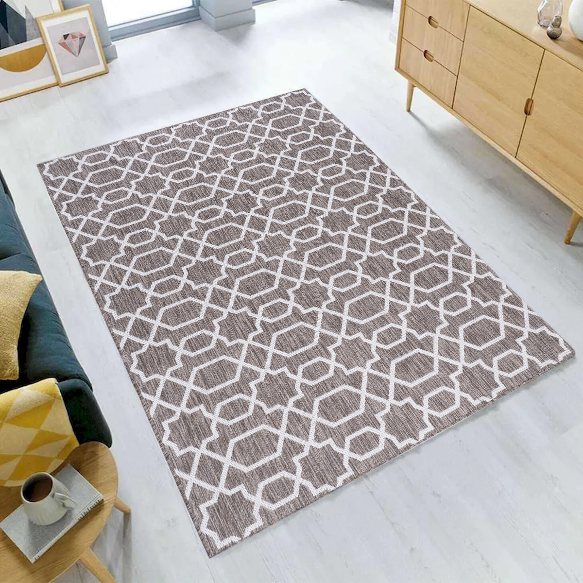 2 x 3 ft. Gemini Indoor & Outdoor Dual Face Gray & Black Triangles Brown & White Geometric Pattern Rectangle Area Rug