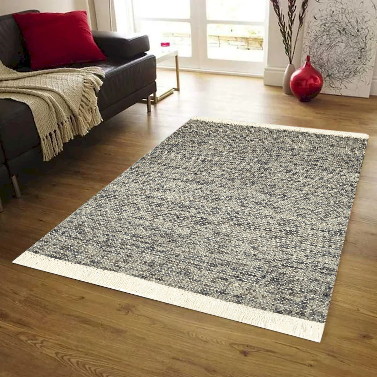 2 x 3 ft. Zurich Gray with Ivory Fringes Hand Loomed Wool Rectangle Area Rug