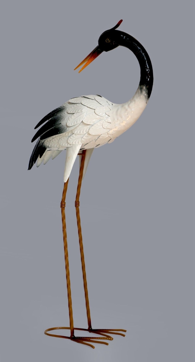 Black Necked Metal Heron Garden Statue
