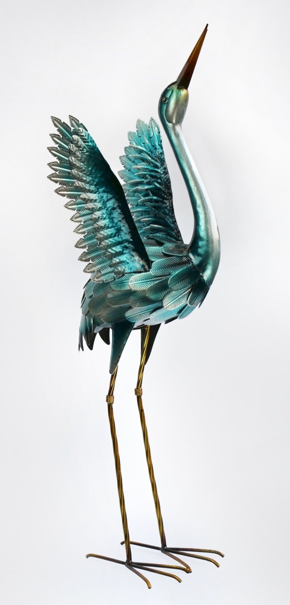 Metal Crane with Open Wings Garden Statue