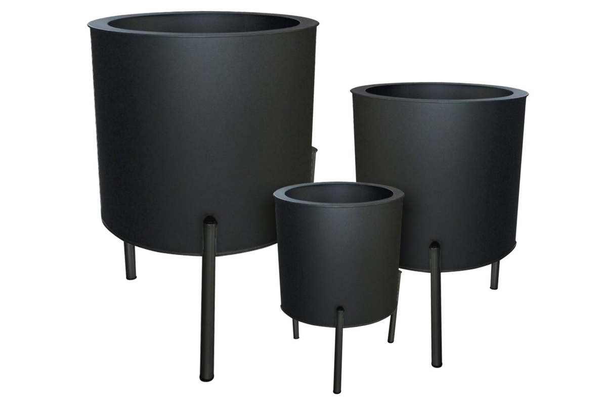 Round Matte Black on Iron Legs Planters, Set of 3