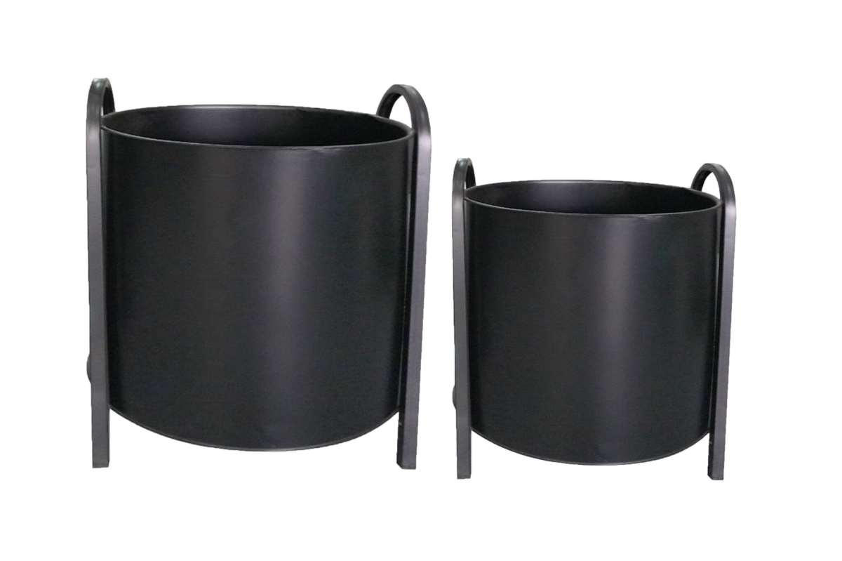 Matte Black Round Metal Planters, Set of 2