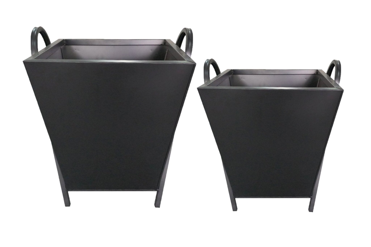 Matte Black Square Metal with Handles Planters, Set of 2