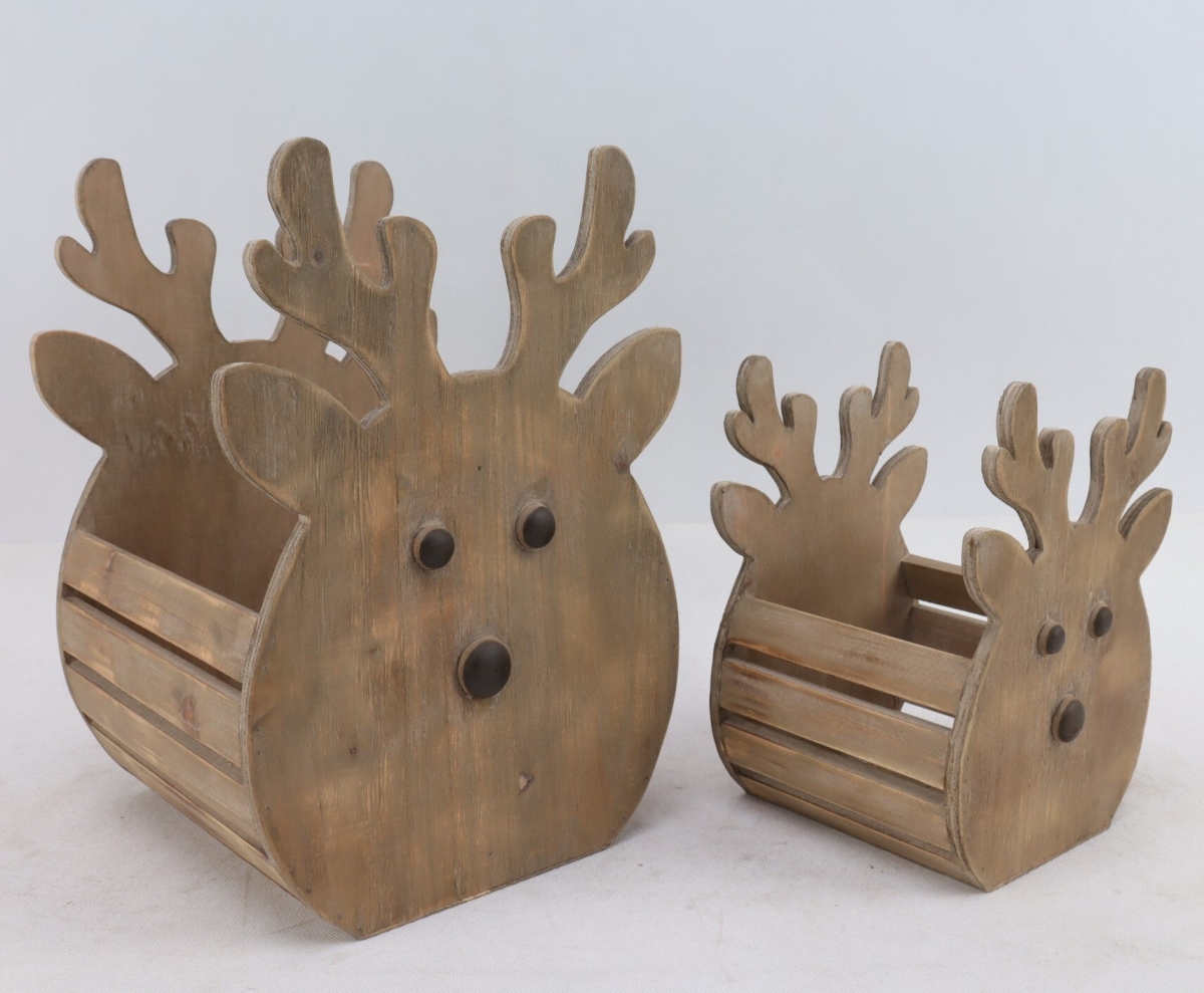 Picture of Mr. MJs Trading AI-HD9046 Wooden Reindeer Heads with Slatted Side Rails Crates, Set of 2