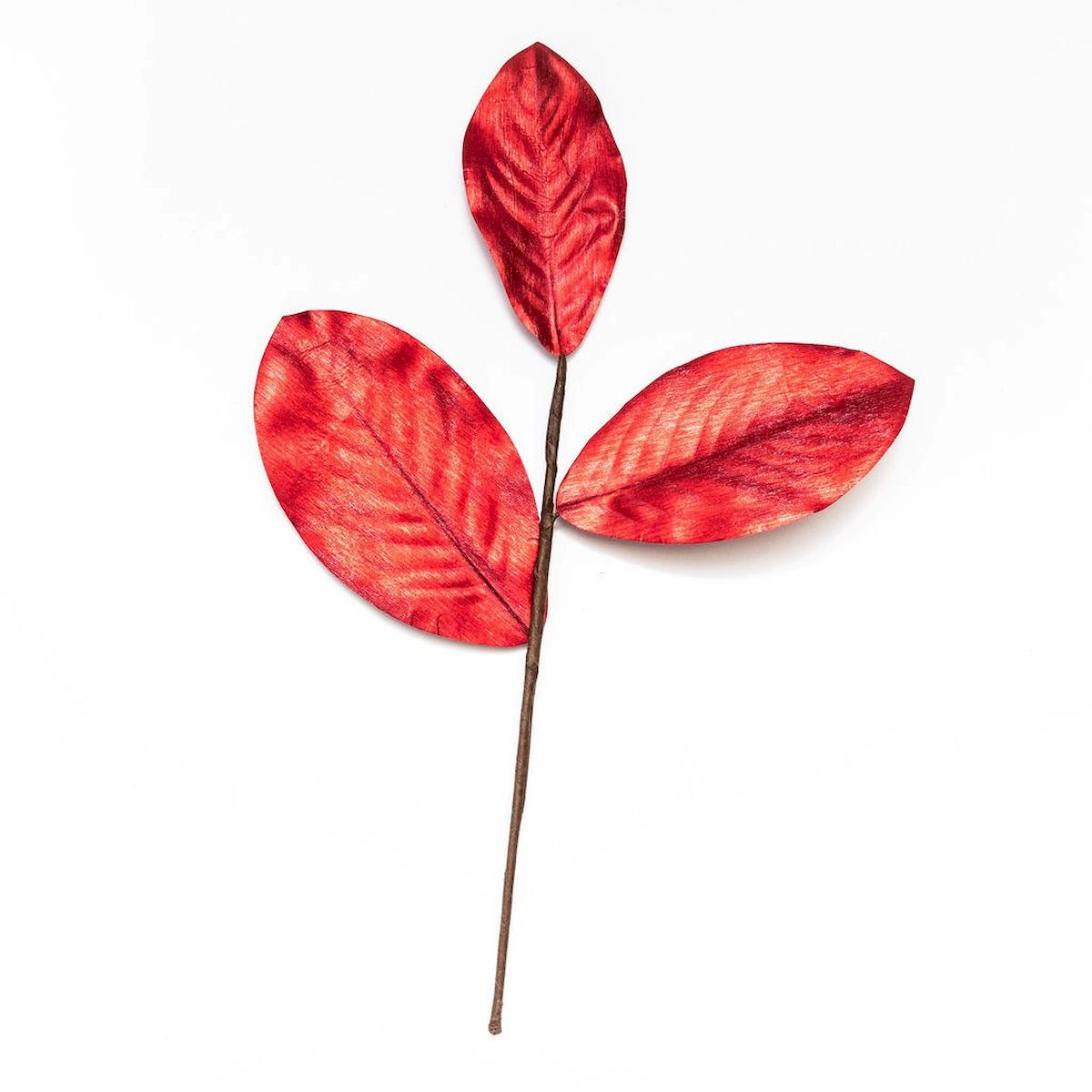 Metallic Red Magnolia Leaves Pick
