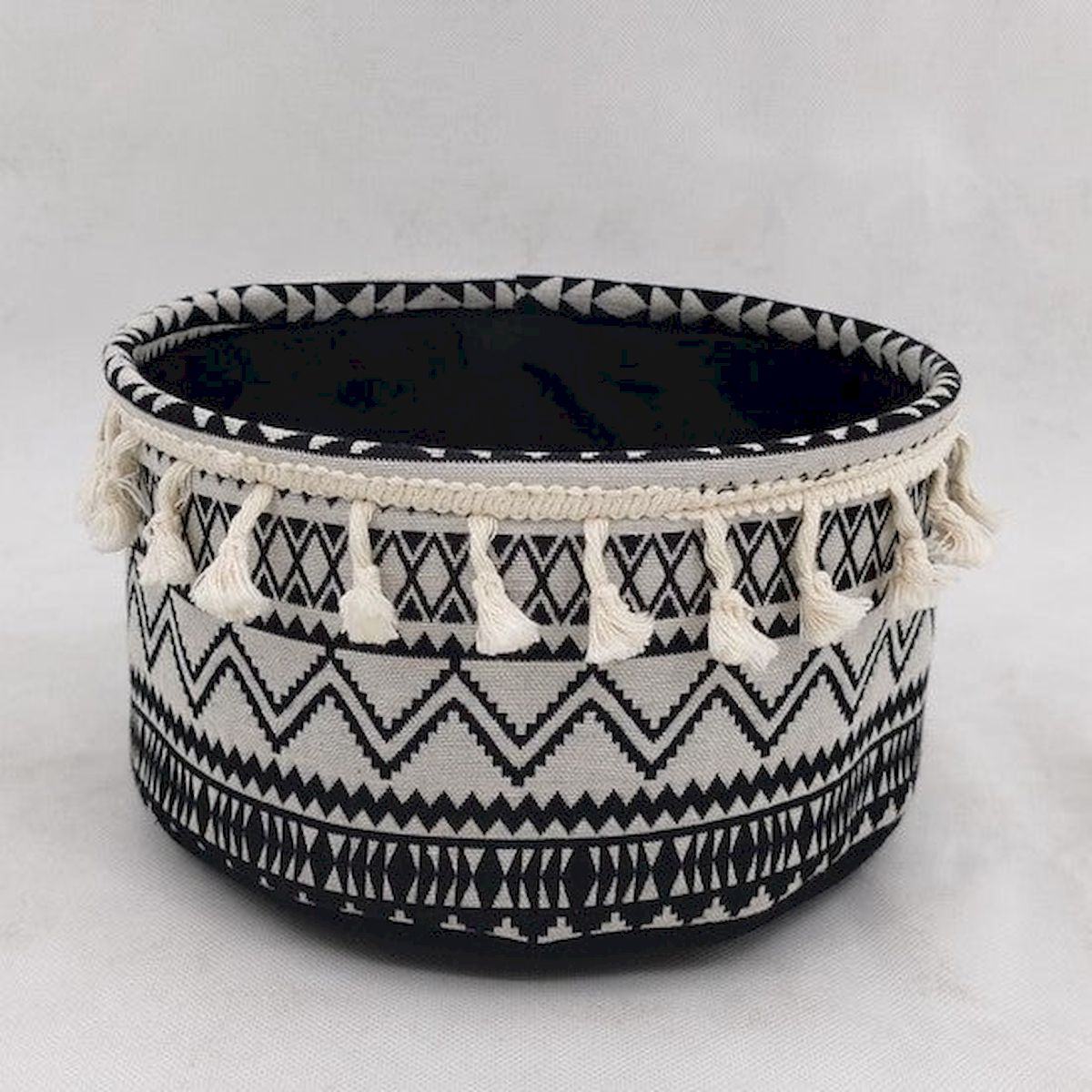 Picture of Mr. MJs Trading AI-2028-223 Black & White Pattern with Tassel Trim Basket