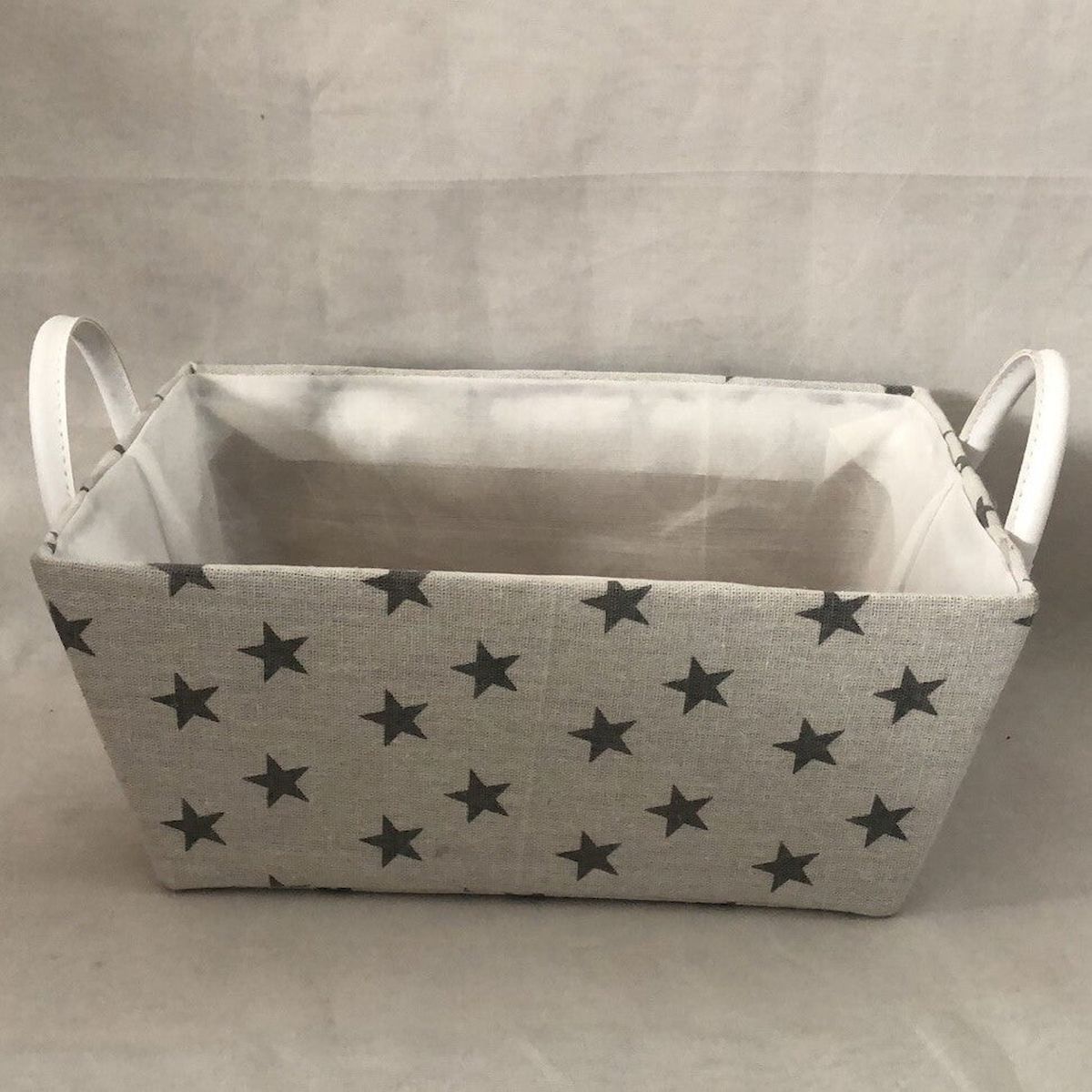 Picture of Mr. MJs Trading AI-2240-210 White with Gray Stars Liner & Faux Leather Handles Basket