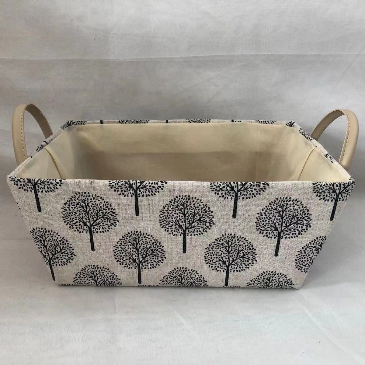 Picture of Mr. MJs Trading AI-2250-209 Cream with Black Tree Pattern & Faux Leather Handles Fabric Basket