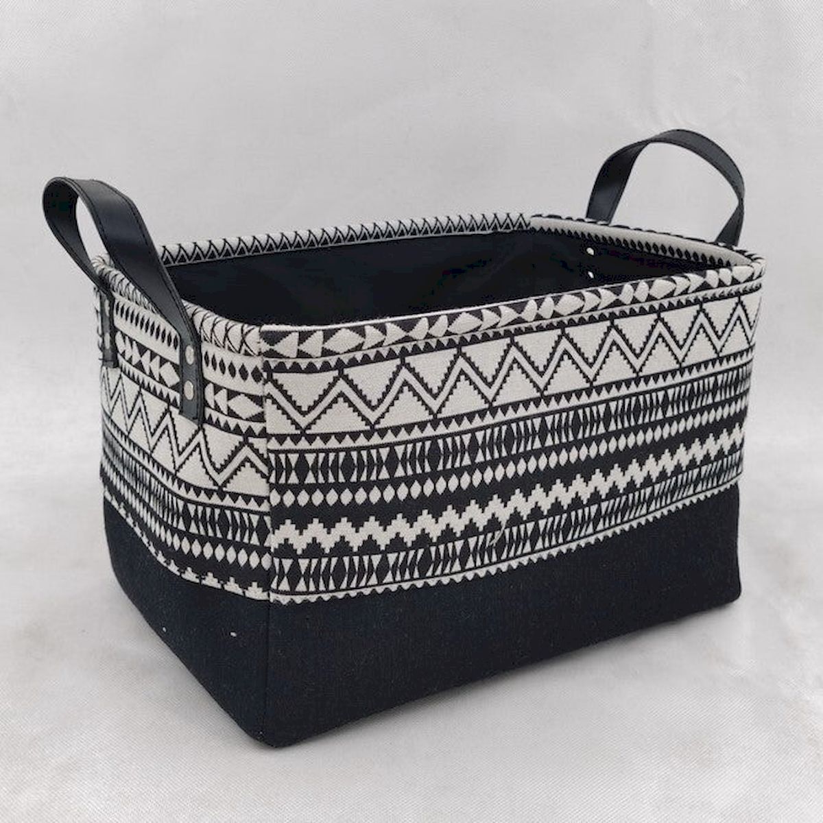 Picture of Mr. MJs Trading AI-2250-222 Black with White Geometric Pattern & Faux Leather Handles Basket