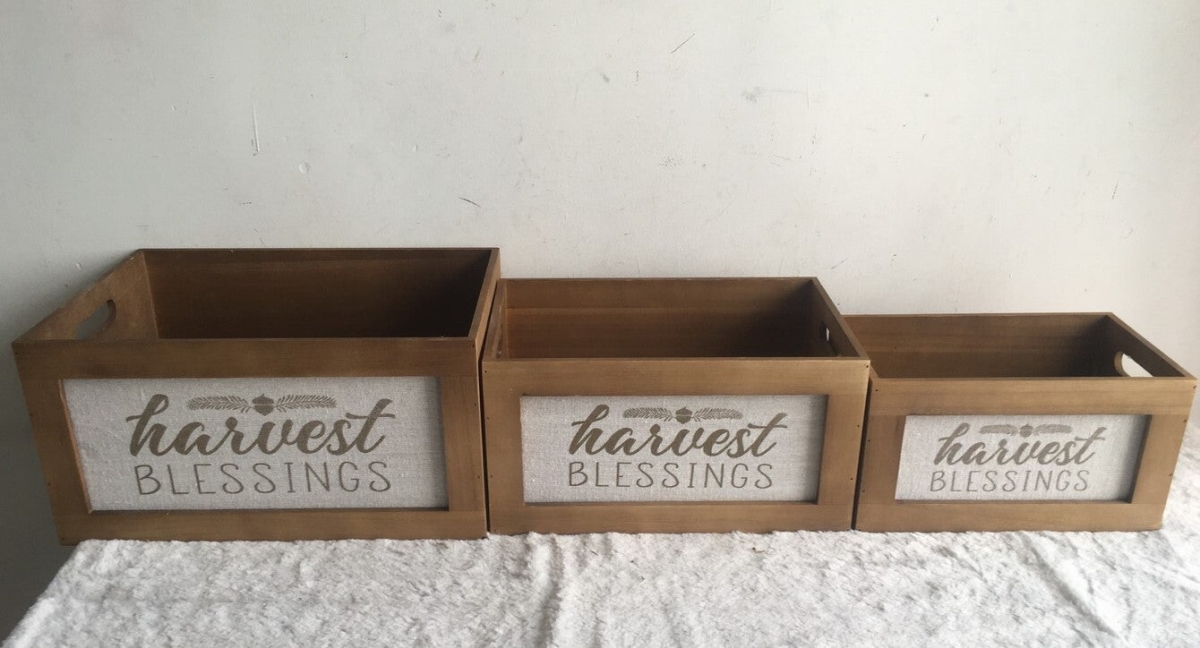 Picture of Mr. MJs Trading AI-2265-628 Brown with Handles Harvest Blessings Crates, Set of 3