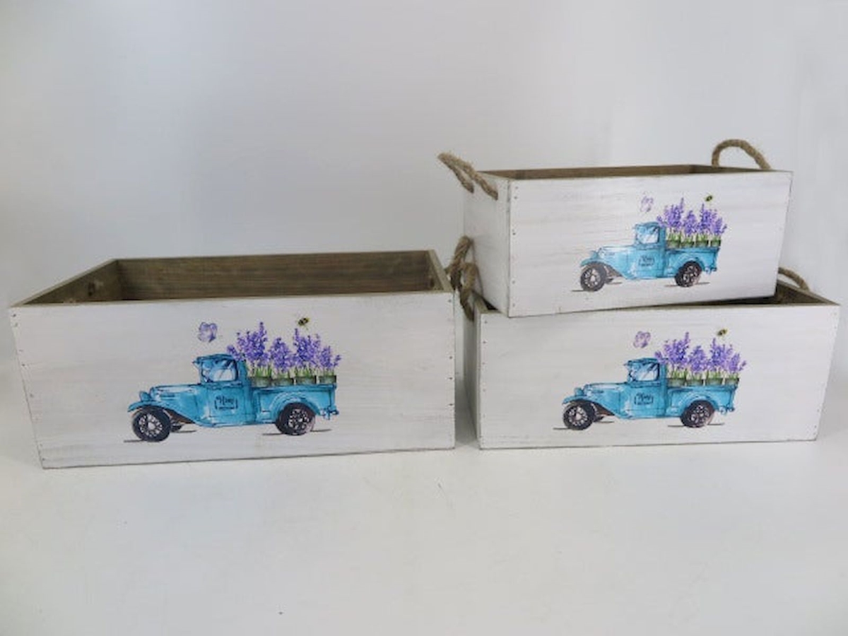 Picture of Mr. MJs Trading AI-2272-429 Blue Truck on White Background Crates&#44; Set of 3