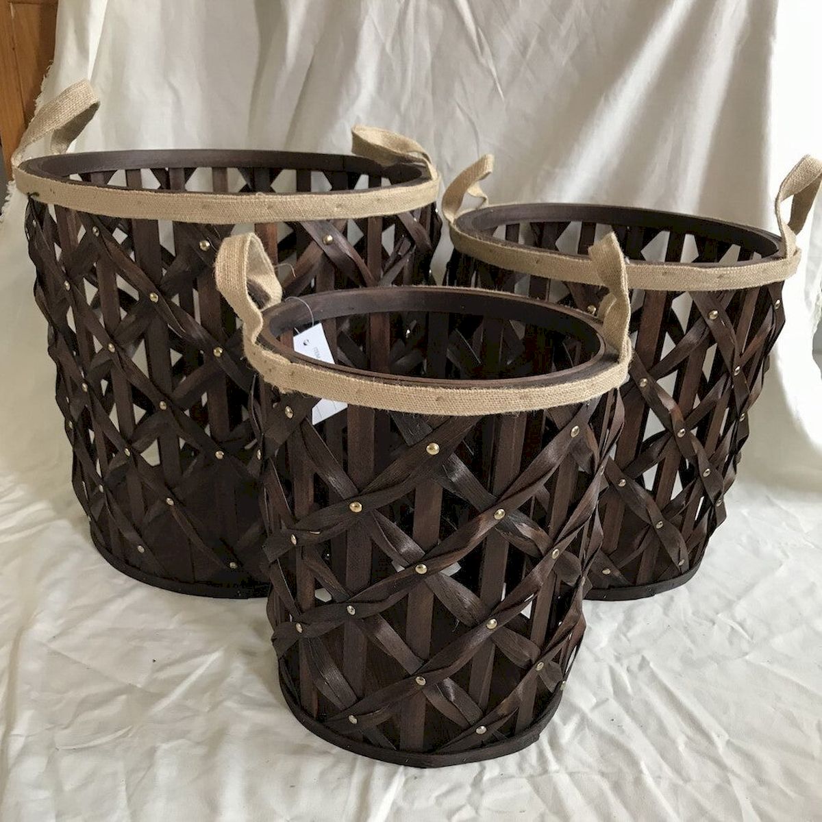 Picture of Mr. MJs Trading AI-3678-206 Brown Woven Wood with Fabric Handles Baskets&#44; Set of 3