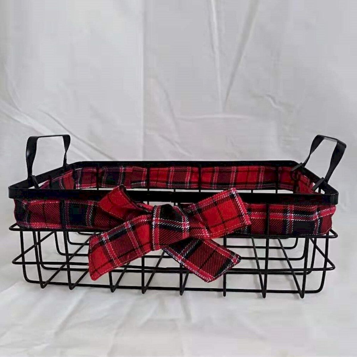 Picture of Mr. MJs Trading AI-5145-989 Black Wire with Handles Red & Black Plaid Ribbon Basket