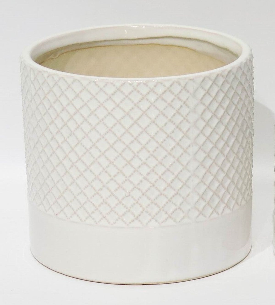 AI-CE10-172 White with Criss Cross Pattern Planter