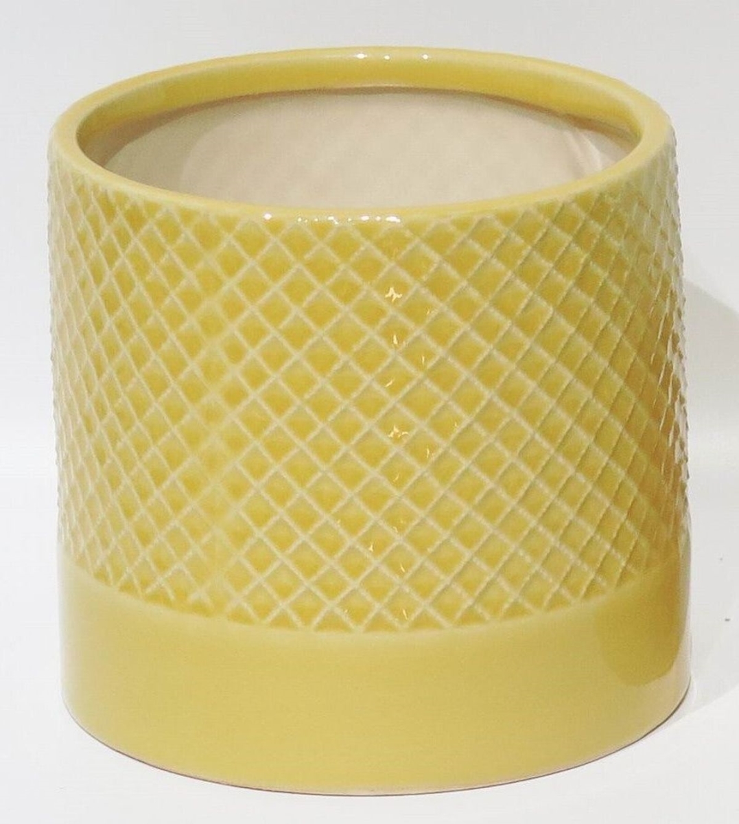 AI-CE10-173 Yellow Criss Cross Pattern & Solid Yellow Base Planter