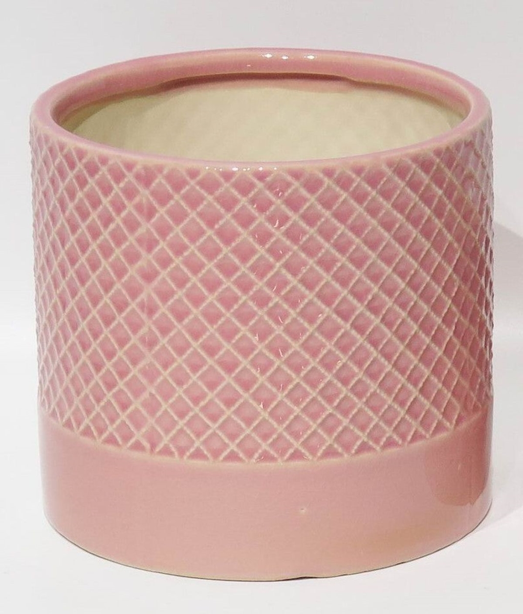 Pink Criss Cross Pattern with Solid Pink Base Planter