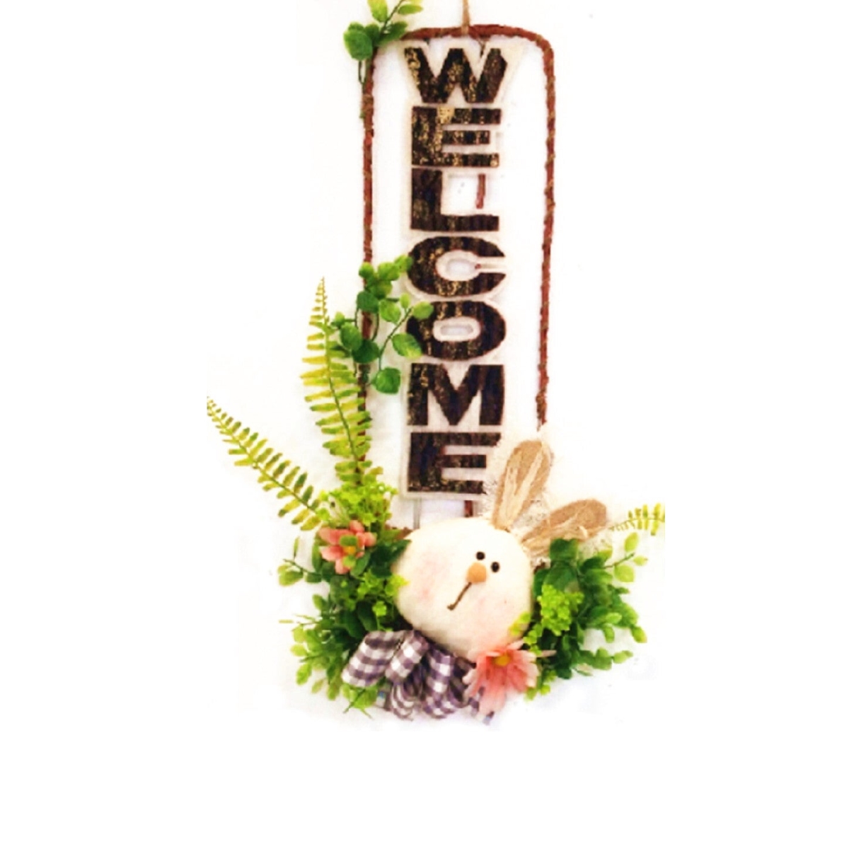 Bunny Head & Greenery Hanging Welcome Sign