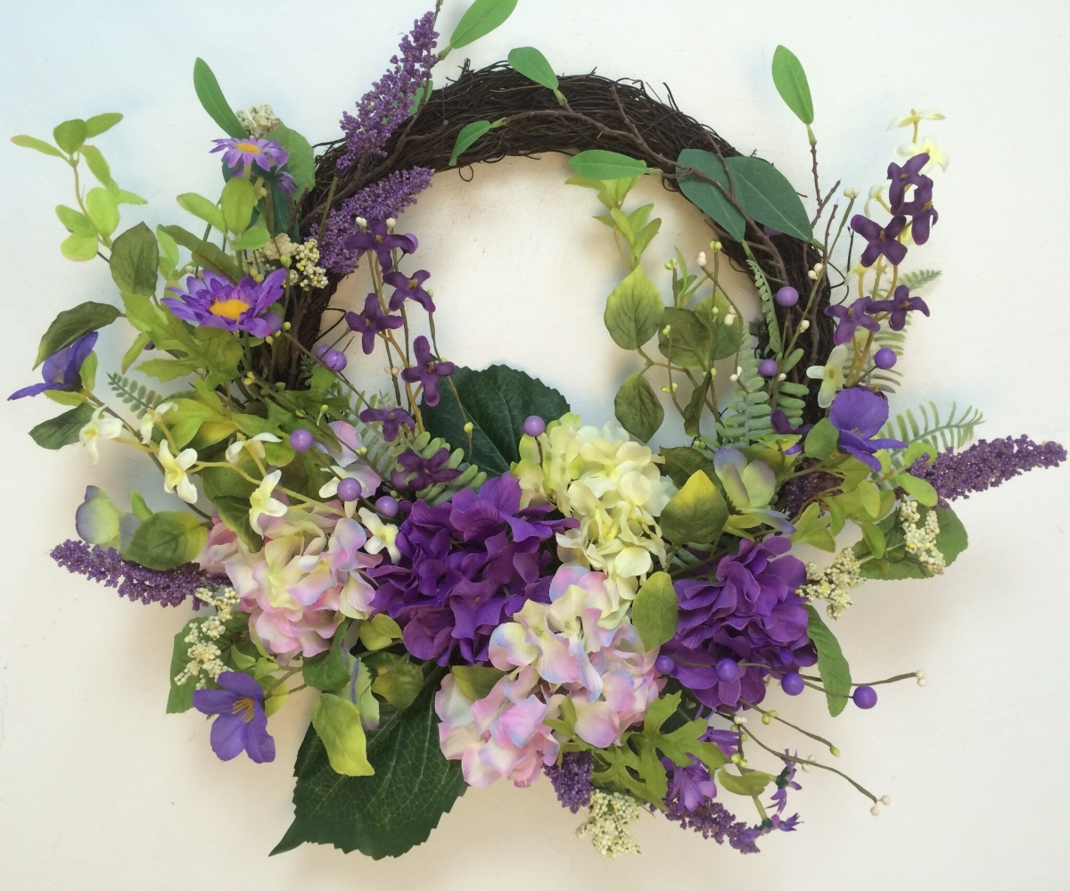 Picture of Mr. MJs Trading AI-FL7040 Purple Florals & Green Hydrangeas on Vine Wreath
