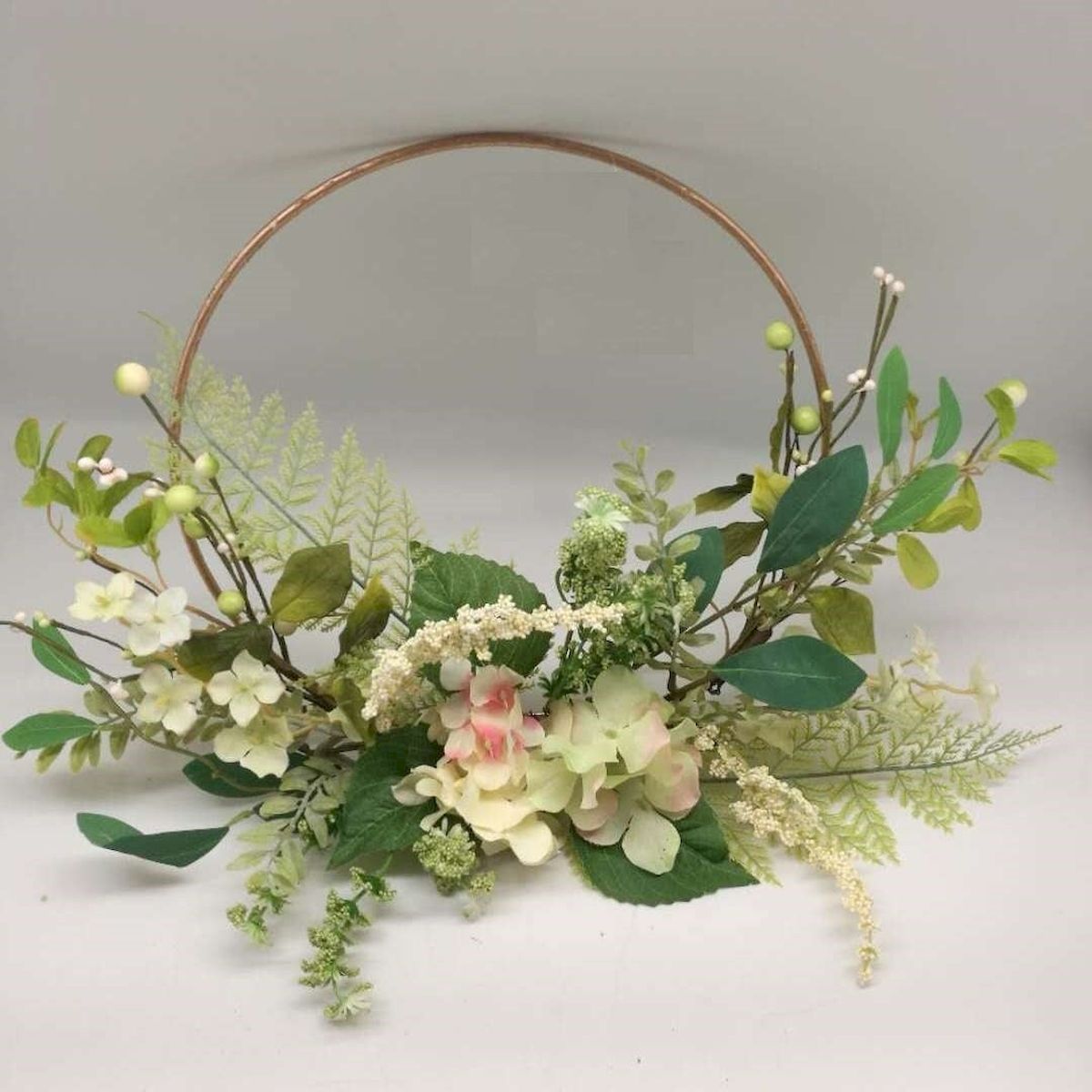 Picture of Mr. MJs Trading AI-FL7044 Pink & Cream Florals with Greens on Gold Hoop Wreath