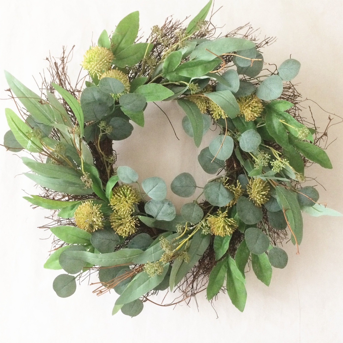 Picture of Mr. MJs Trading AI-FL7048 Green Leaves with Yellow Buds Wreath