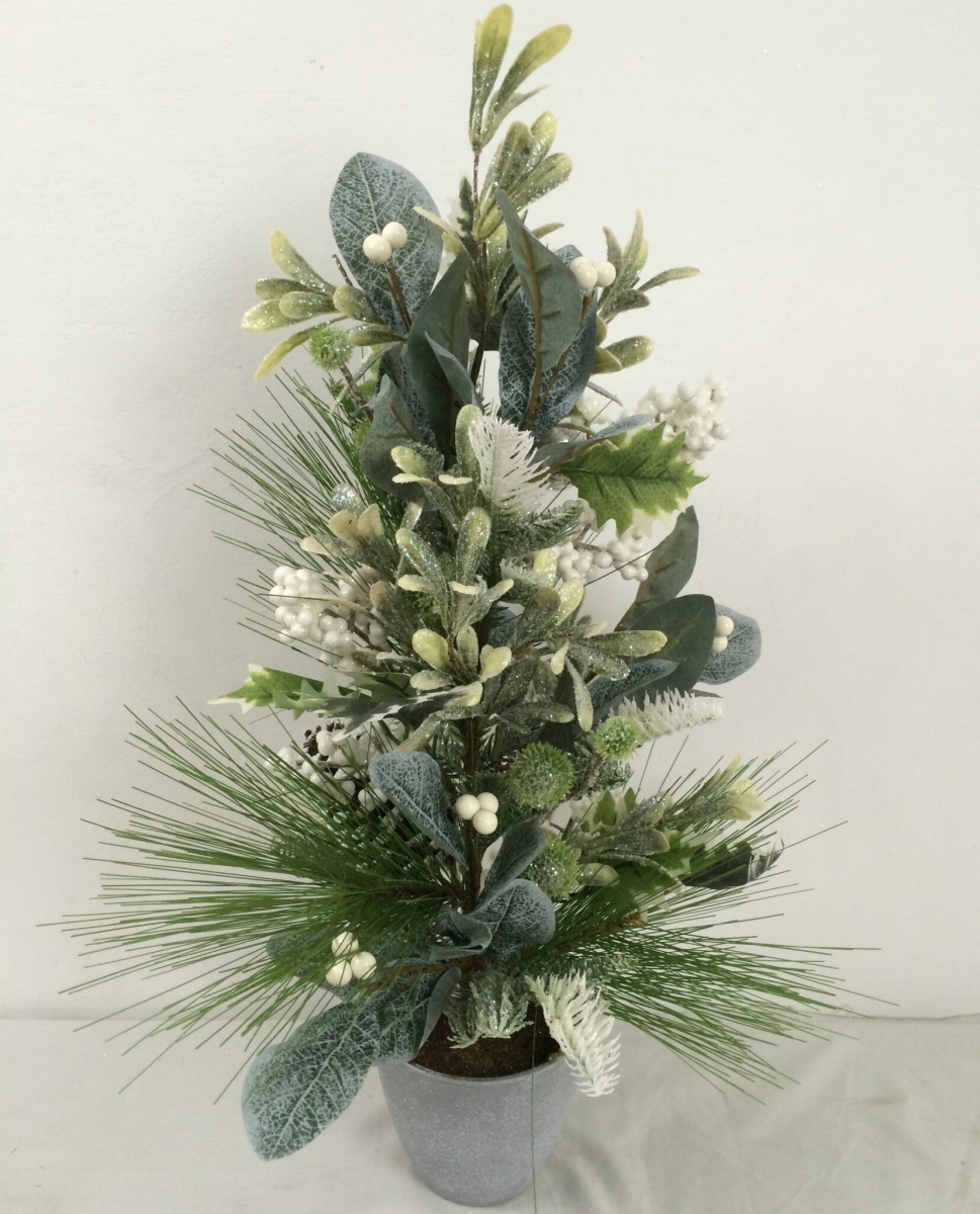 Frosted Greens, White Berries Potted Faux Plants & Trees