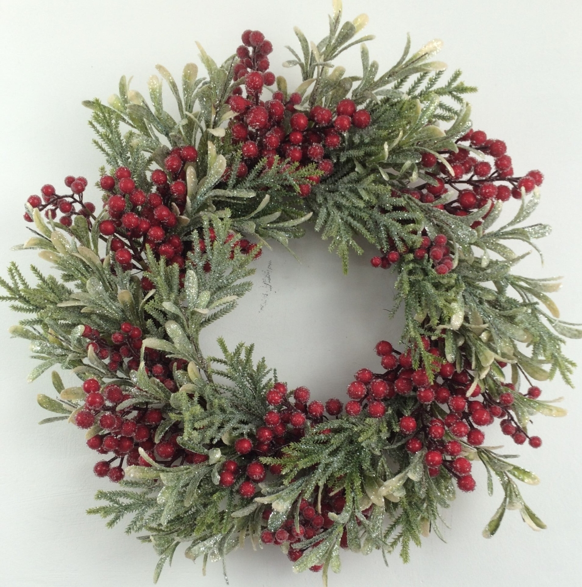Glittered Greens & Glitter Red Berries Wreath
