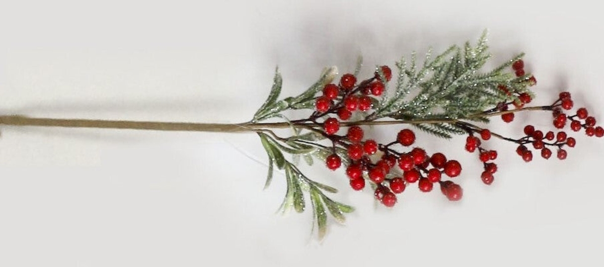 Glitter Red Berries & Greens Pick Faux Plants & Trees