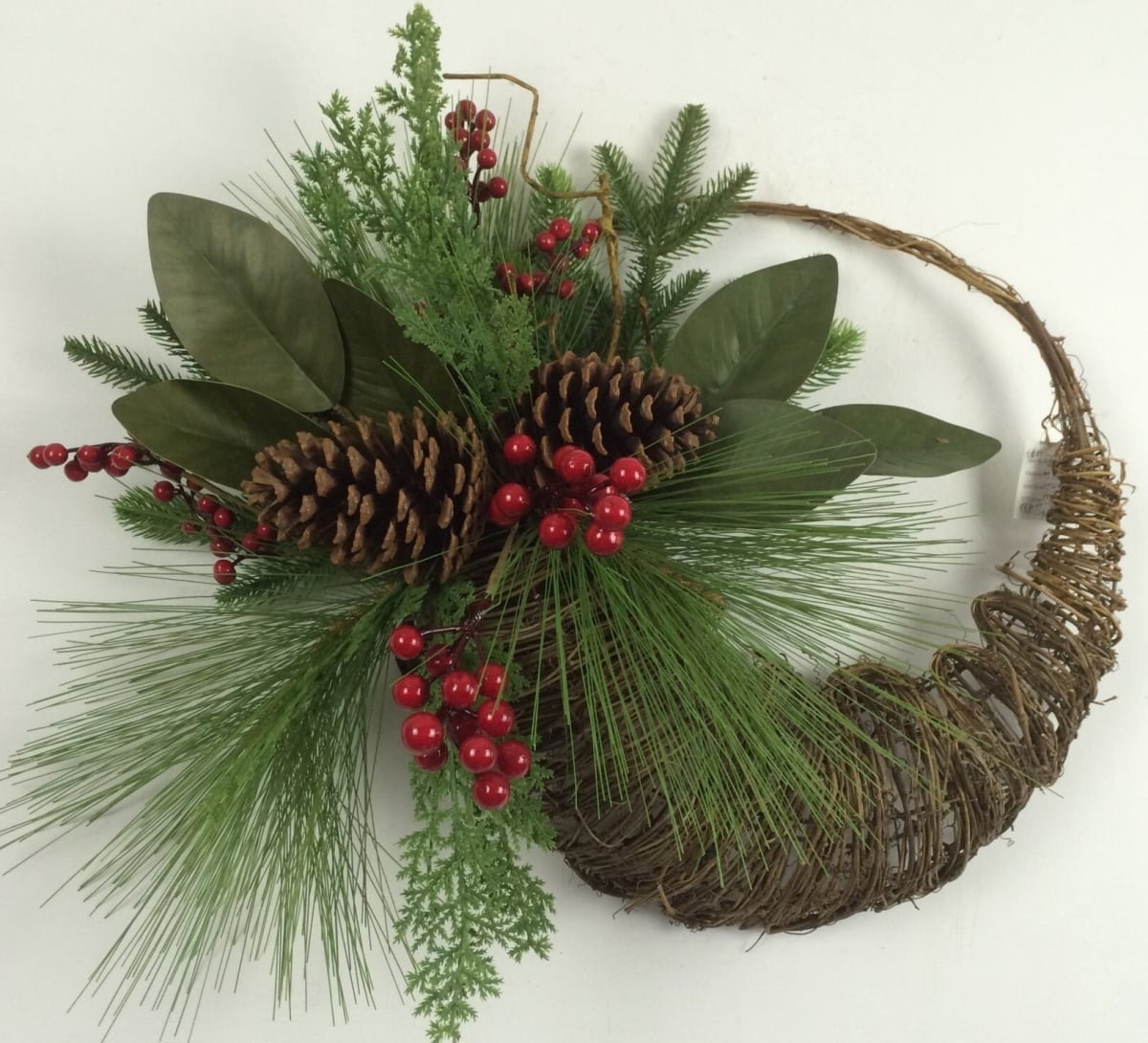 Horn of Plenty with Greens Pine Cones & Berries Wreath