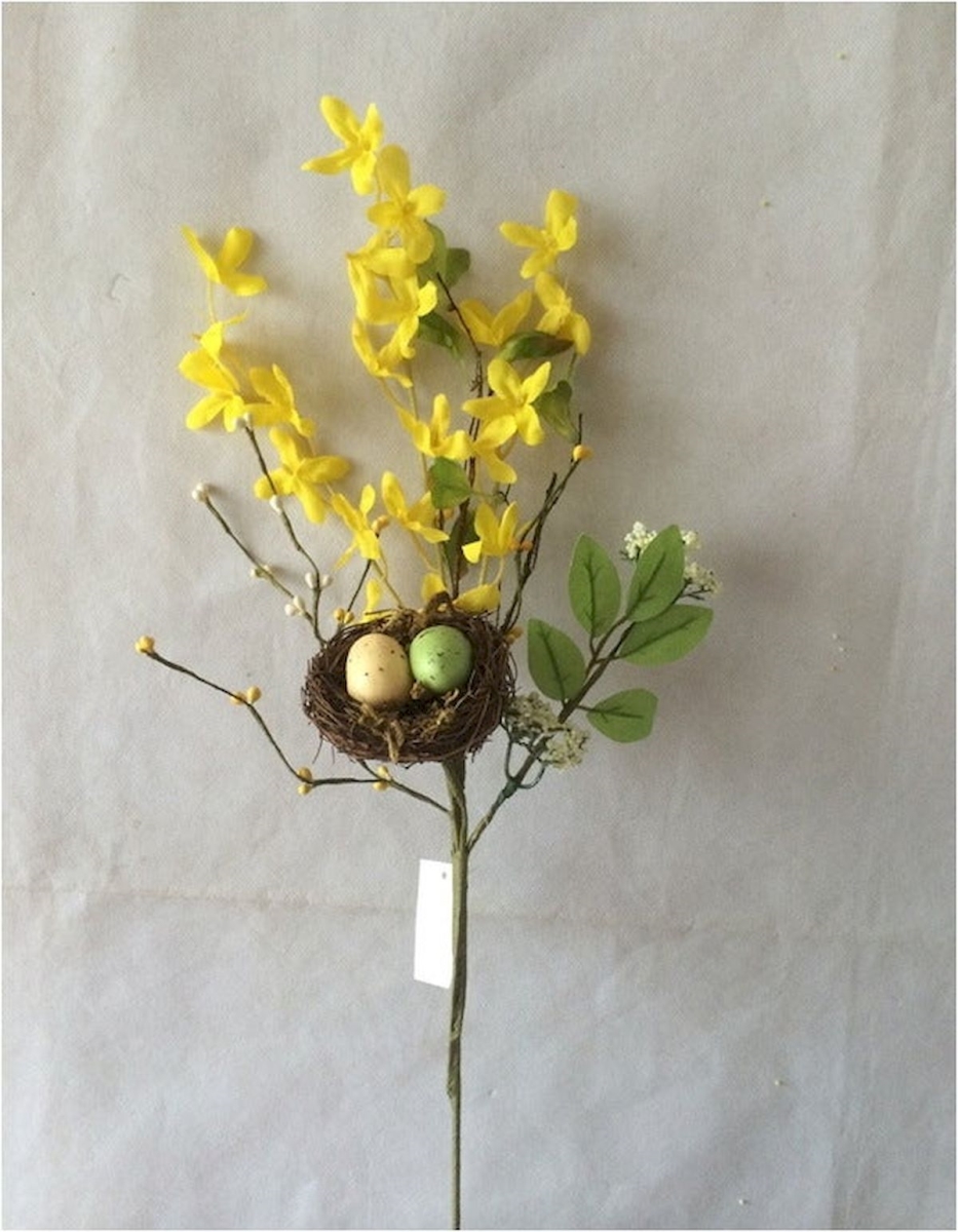 Forsythia with Birds Nest & Eggs Pick Artificial Flower