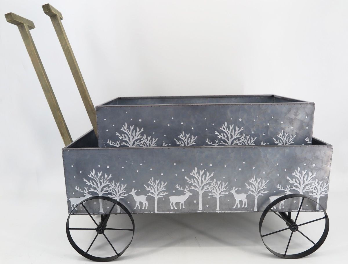 Silver with Trees & Deer Wagon Planters, Set of 2