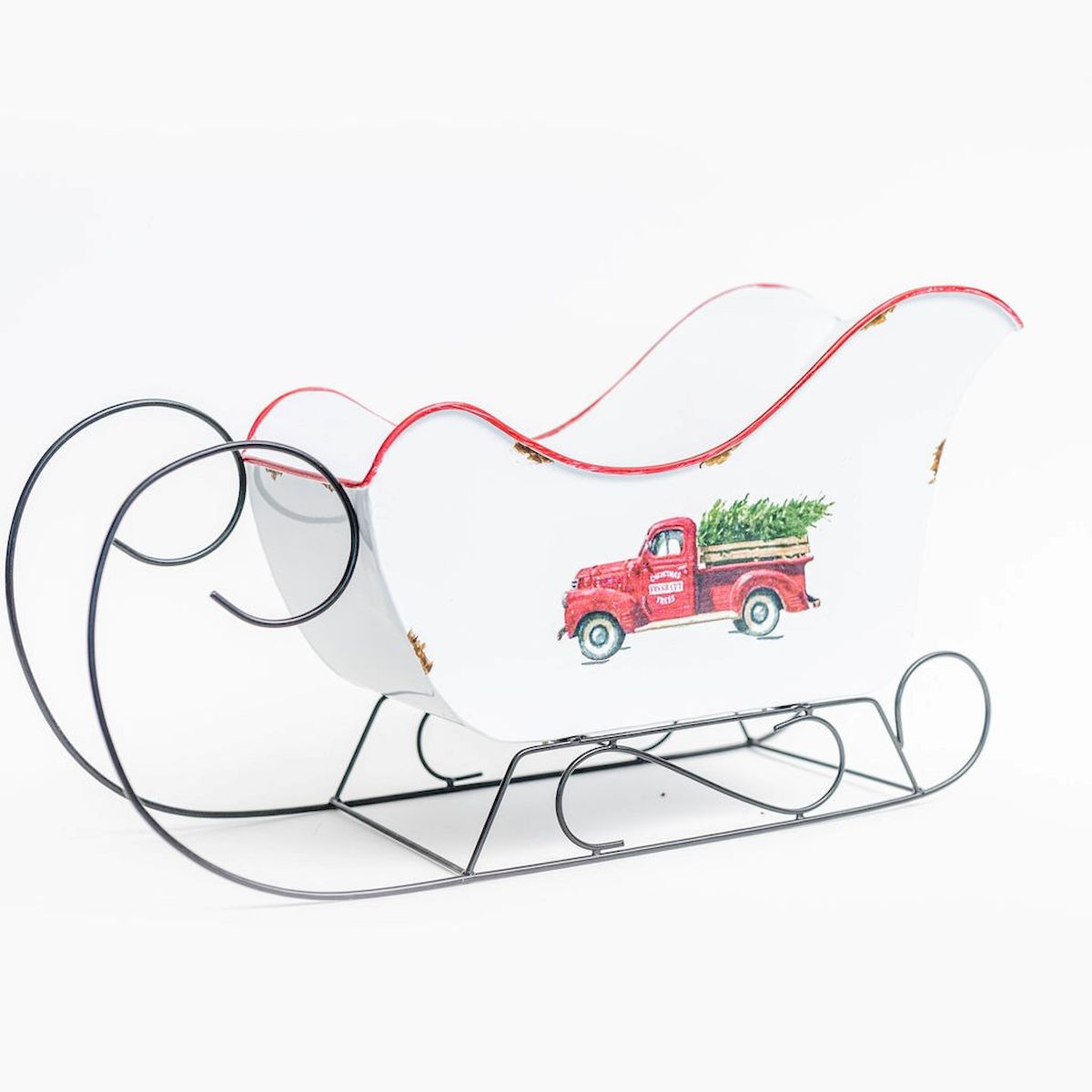 AI-GA1950-859 White with Red Pick Up & Tree Pattern Metal Sleigh