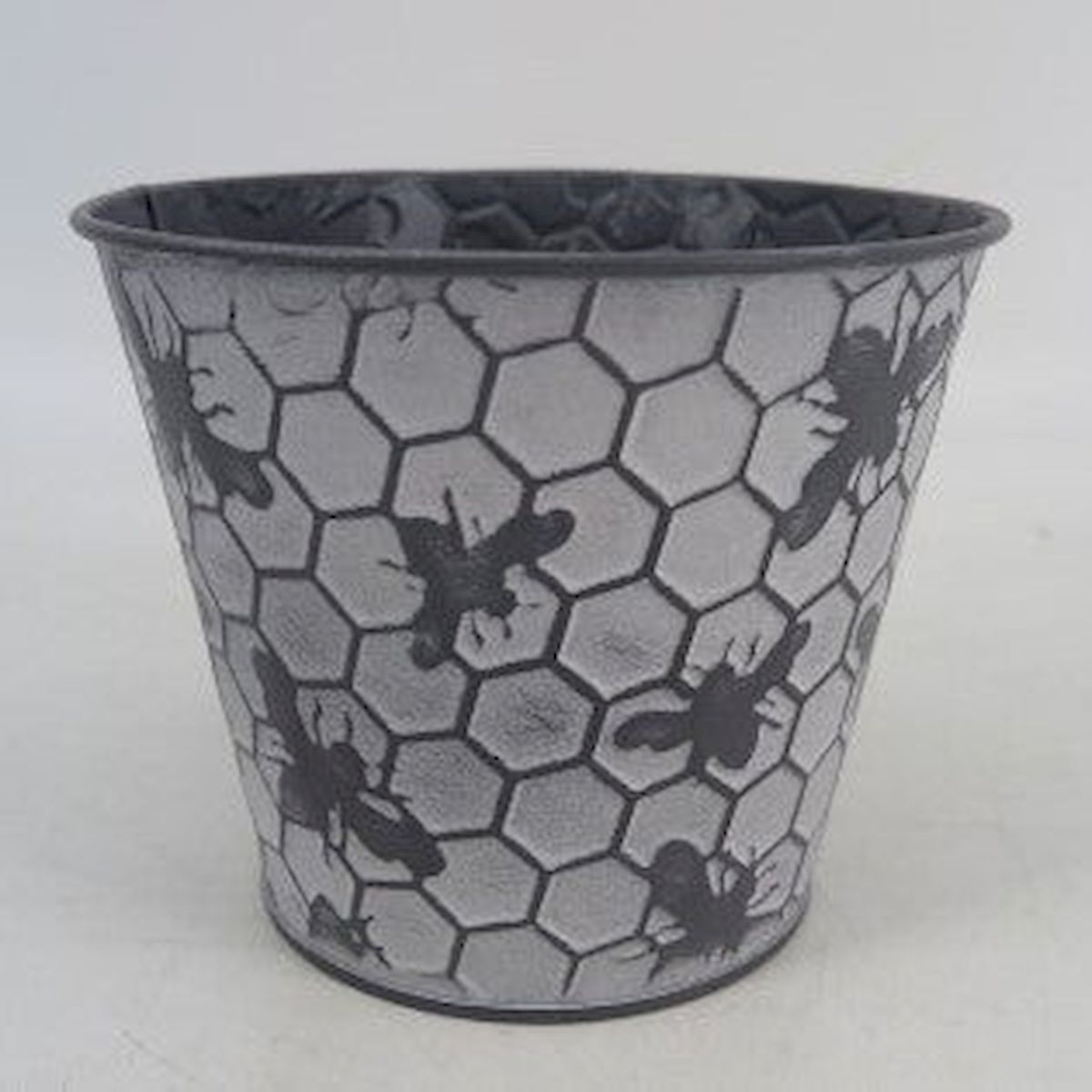 White Washed Metal with Bees & Honey Comb Pattern Planter