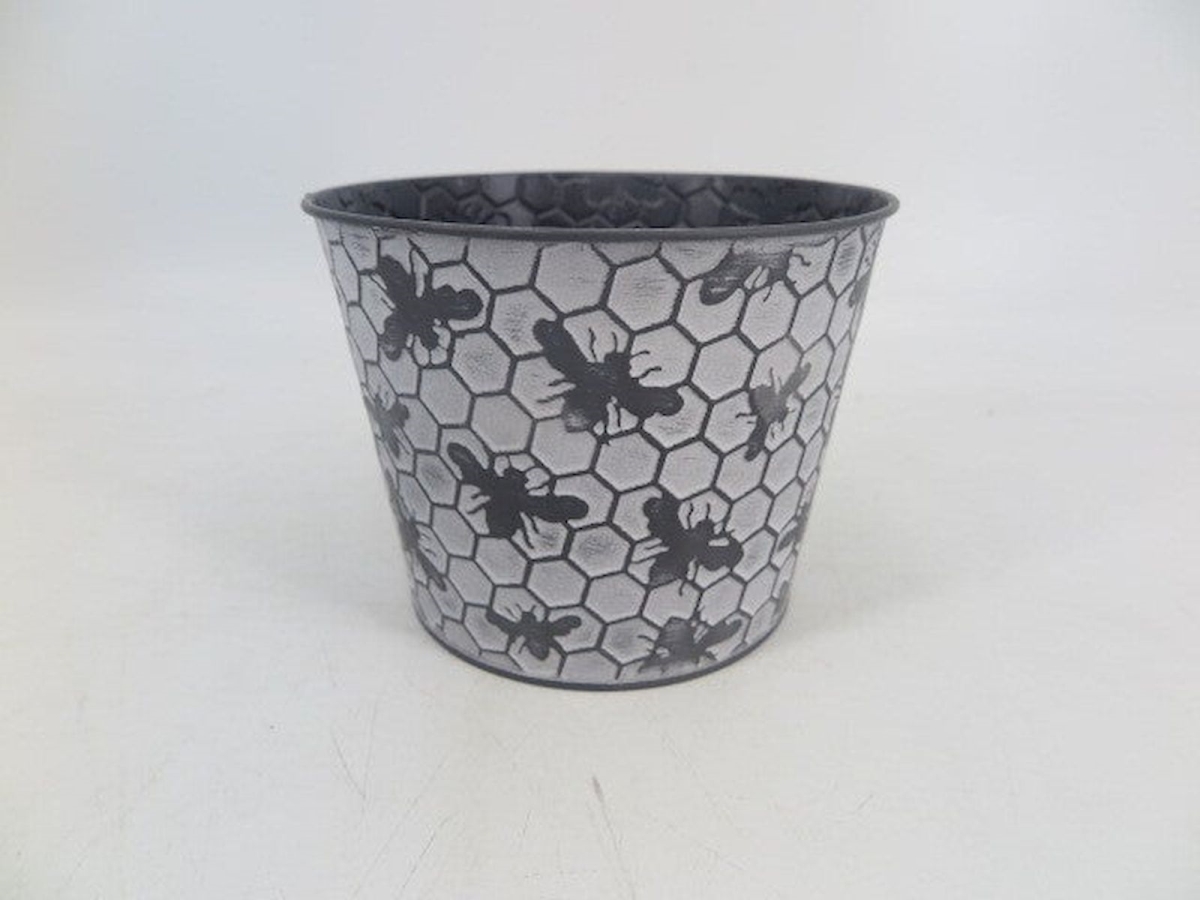 Bees on White Washed Honeycomb Pattern Bucket Shaped Planter