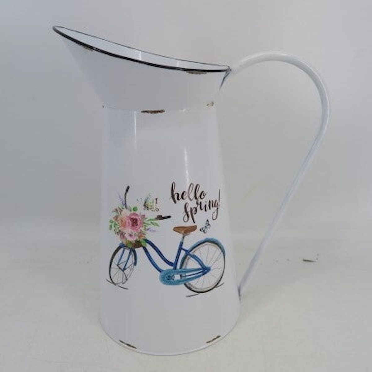 Picture of Mr. MJs Trading AI-GA93-428 Hello Spring White with Blue Bicycle Metal Pitcher