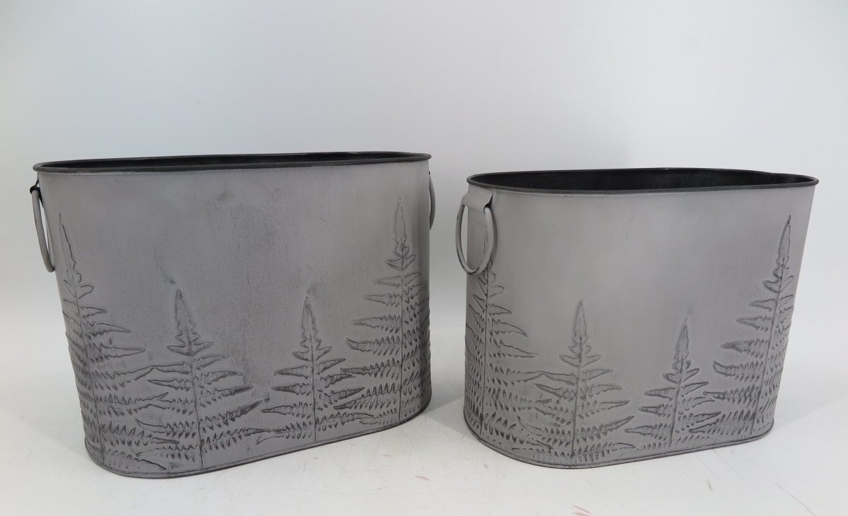 Gray with Fern Patterns Handled Buckets, Set of 2