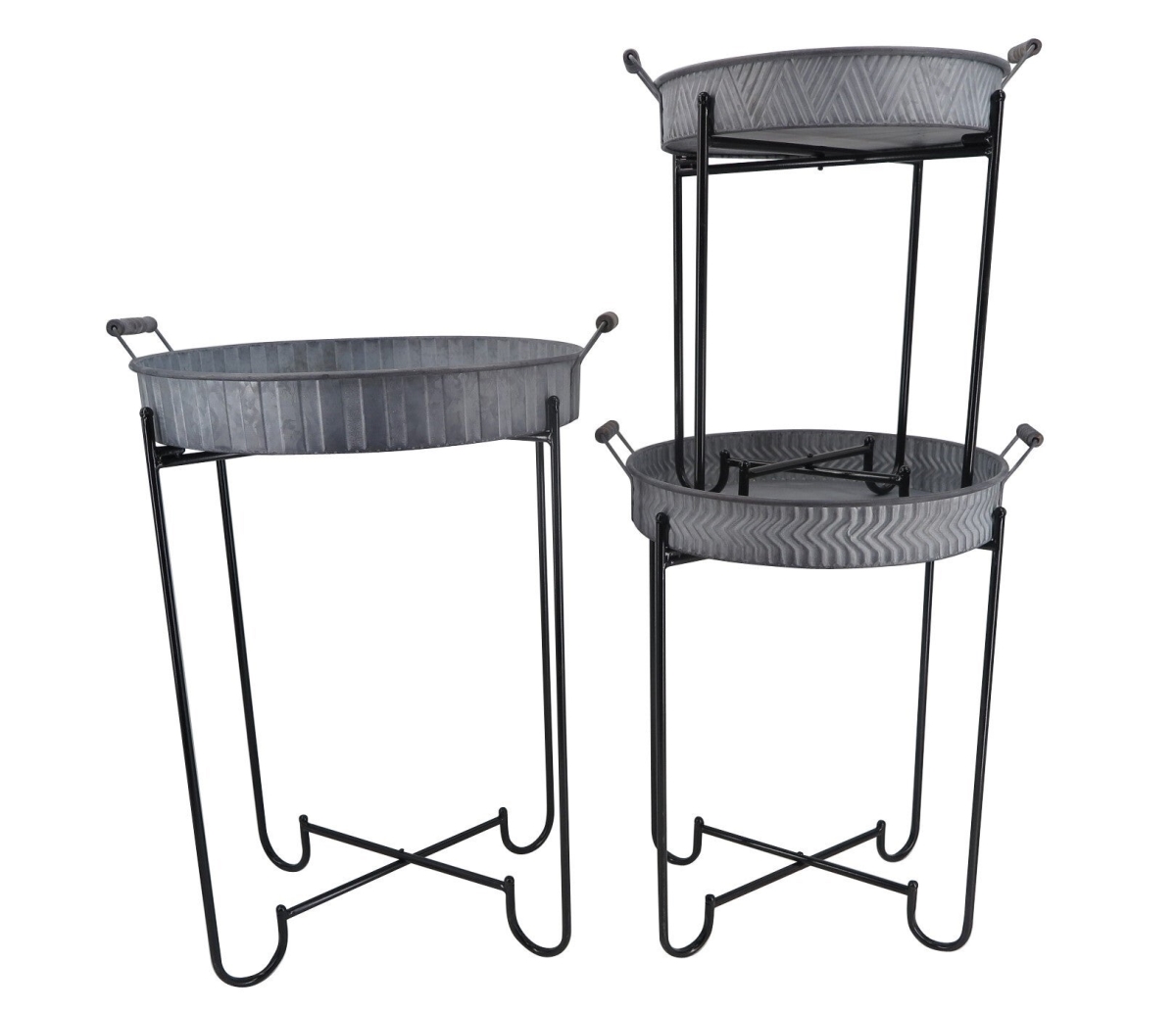 Patterned Tray Shape with Handles on Metal Frames Plant Stand, Set of 3