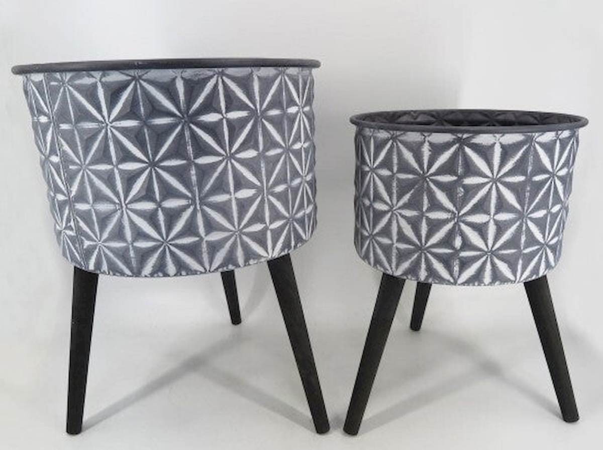 AI-GG9497 Round White Washed Pattern on Tripod Legs Planters, Set of 2