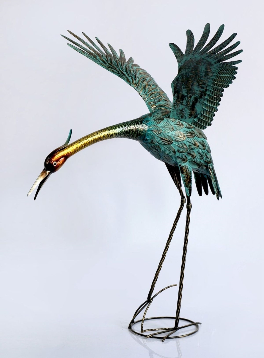 Metal Heron Coming for a Landing Garden Statue
